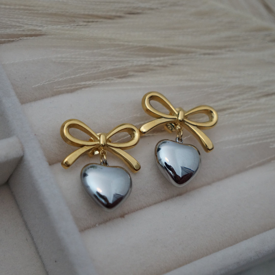 Heart Pendant Bow Tie Earing